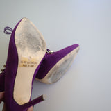 Liliana Purple Suede Stiletto Heel Ankle Boots With Gold Lace Detail Size 7