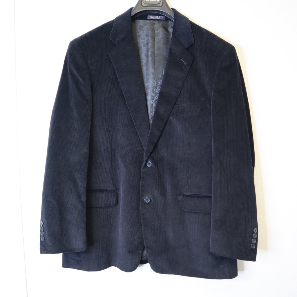 DG-186 Adolfo Mens Size 42S Black Corduroy Blazer With Paisley Lining
