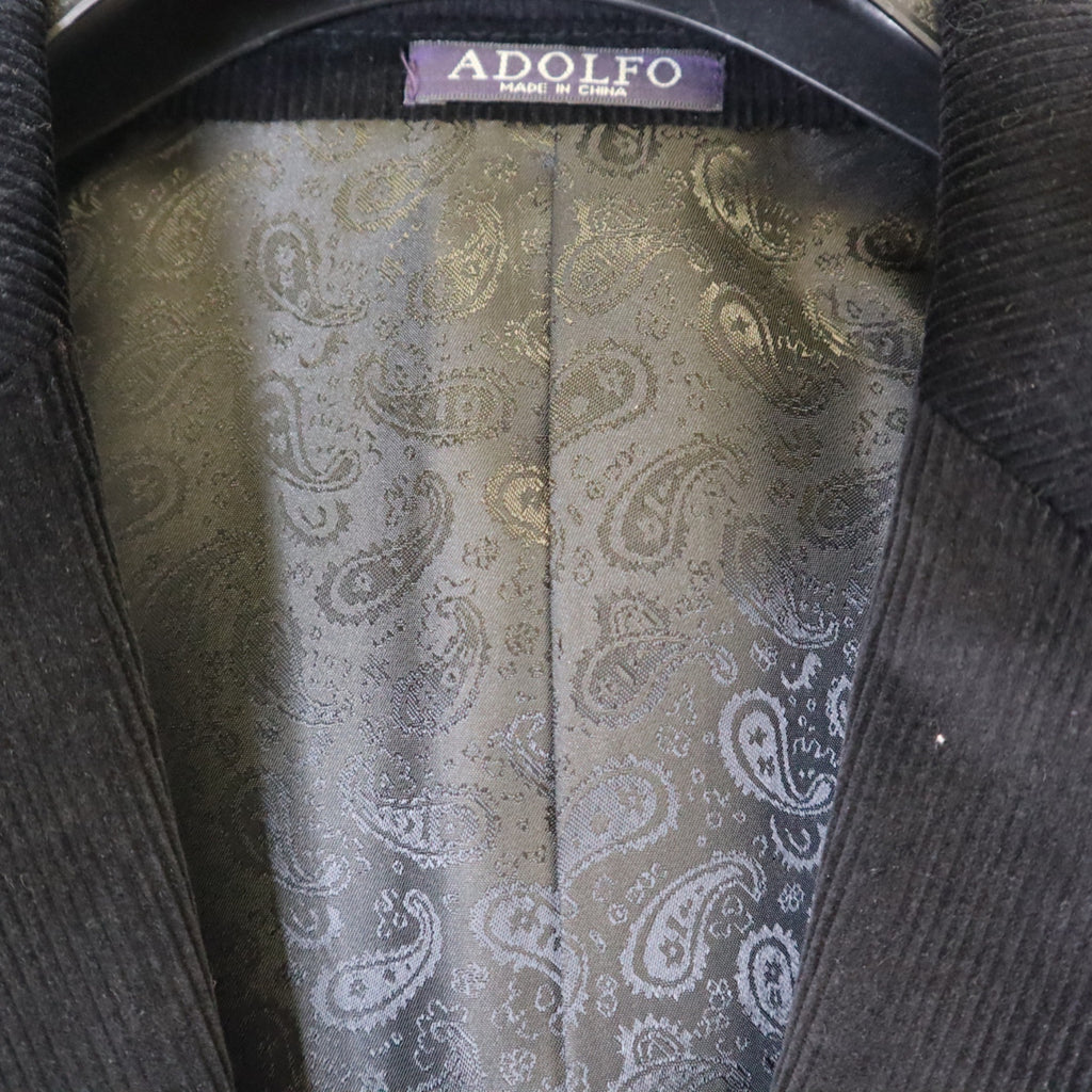 DG-186 Adolfo Mens Size 42S Black Corduroy Blazer With Paisley Lining