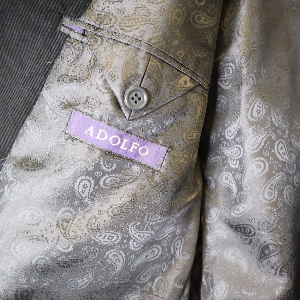 DG-186 Adolfo Mens Size 42S Black Corduroy Blazer With Paisley Lining