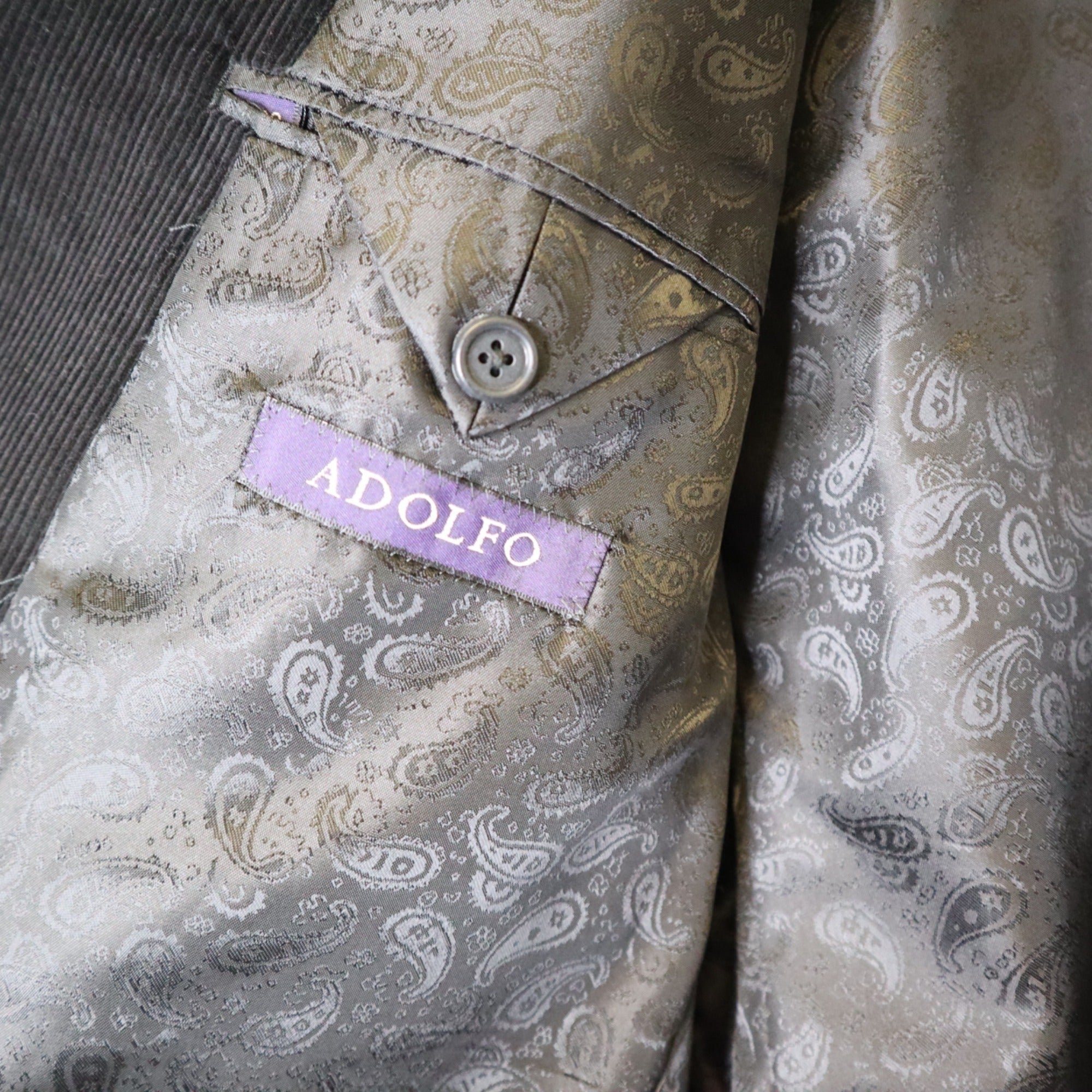 DG-186 Adolfo Mens Size 42S Black Corduroy Blazer With Paisley Lining