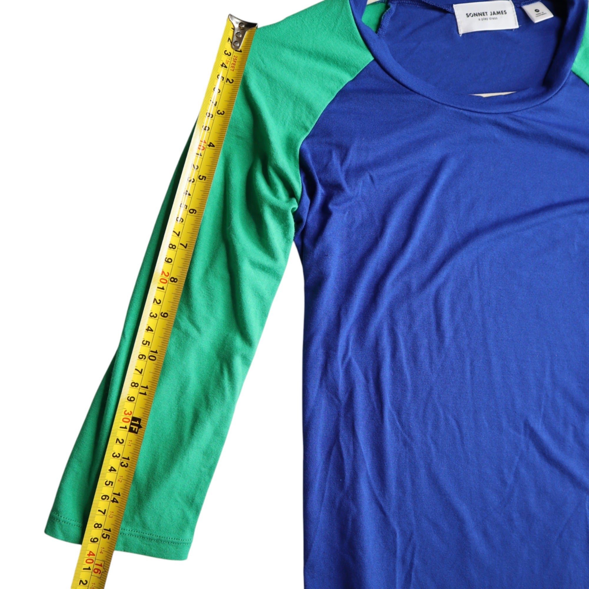 Sonnet James A Play Dress Women's Size XS Blue, Green Midi T-Shirt Dress