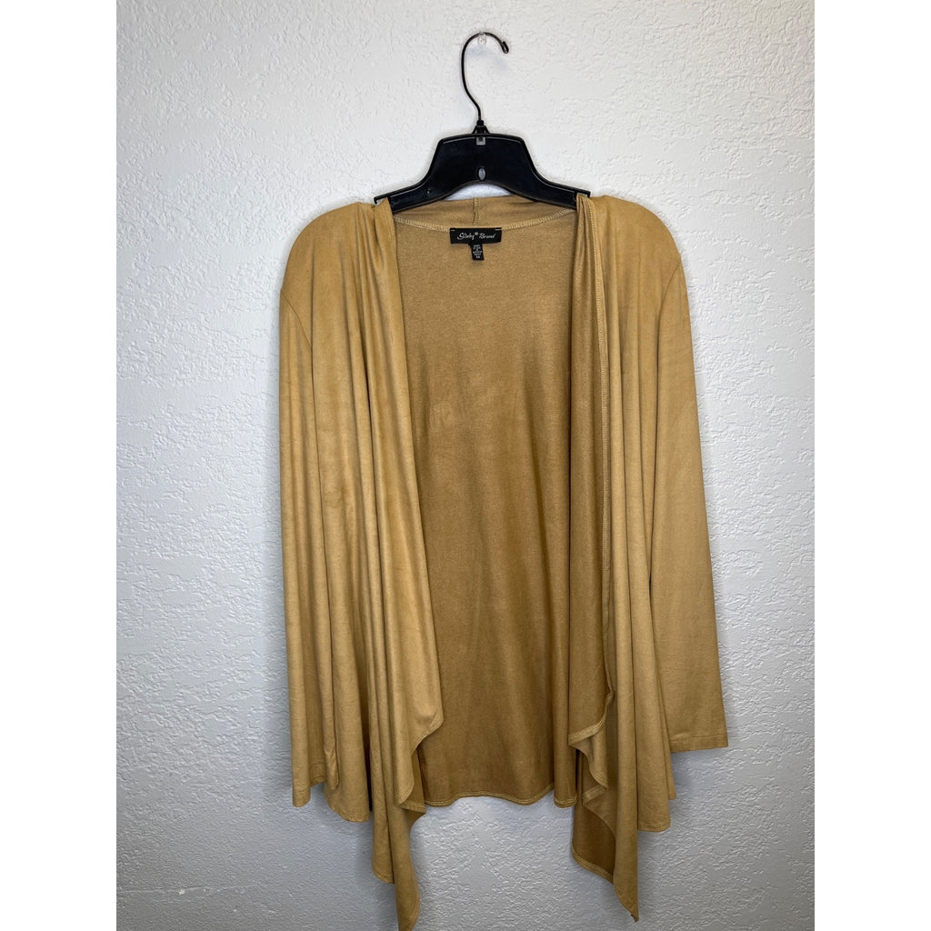 #1179 Slinky Brand Medium Two Piece Set Faux Suede Cardigan and Skirt, Beige