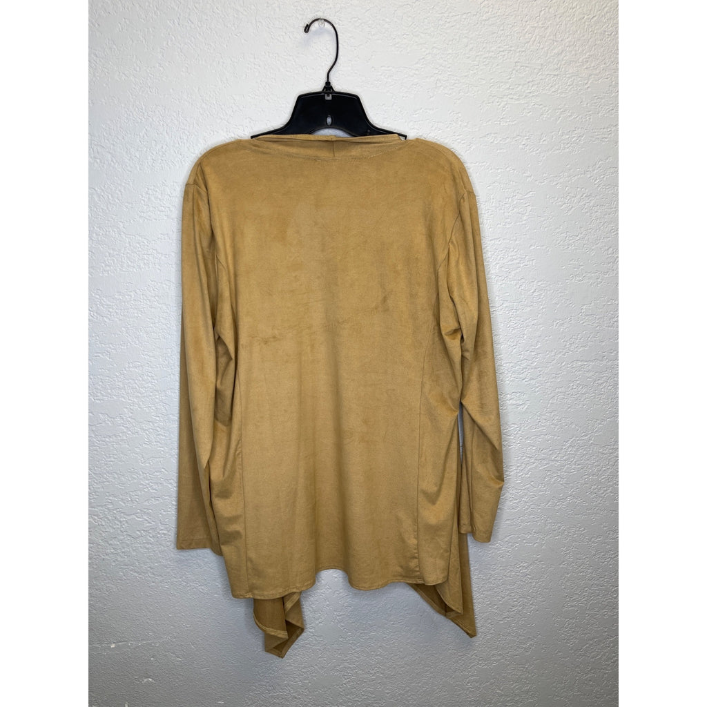 #1179 Slinky Brand Medium Two Piece Set Faux Suede Cardigan and Skirt, Beige