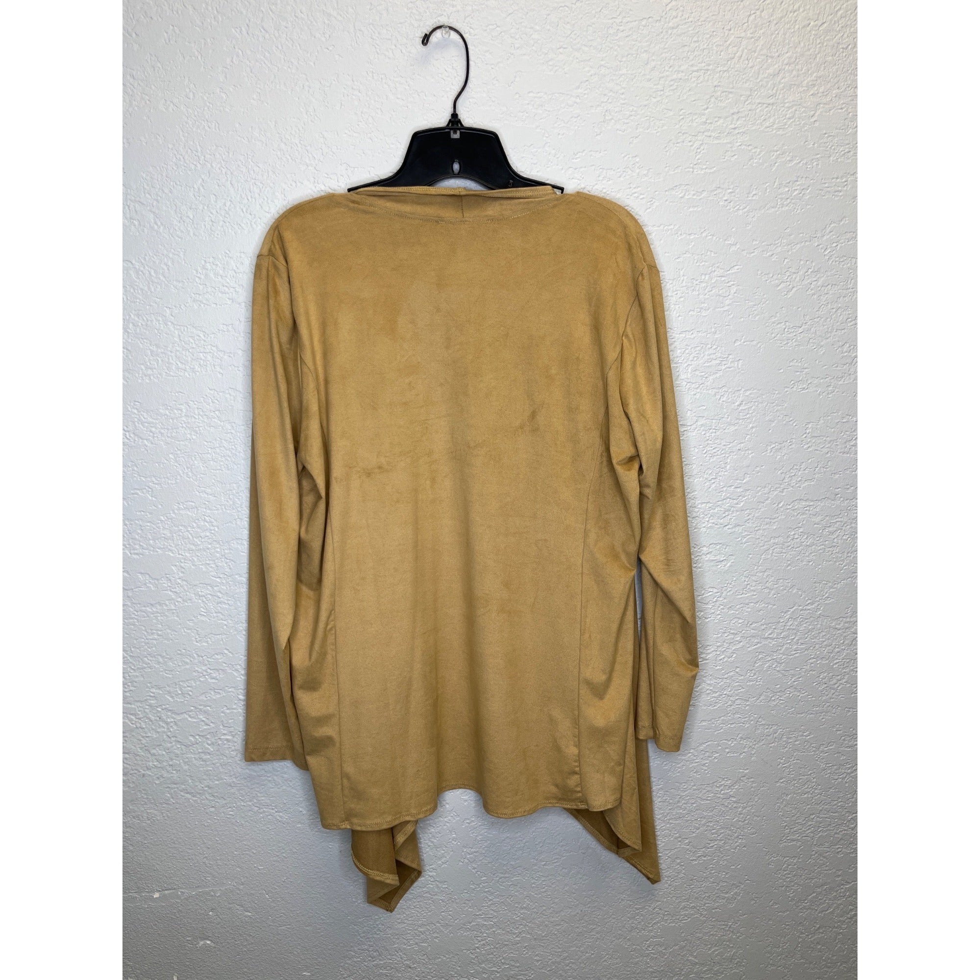 #1179 Slinky Brand Medium Two Piece Set Faux Suede Cardigan and Skirt, Beige