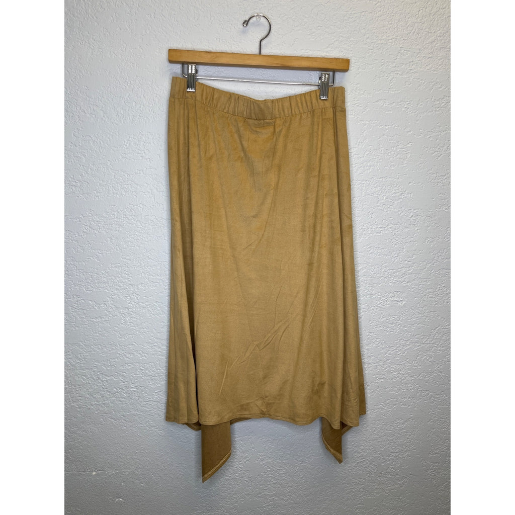 #1179 Slinky Brand Medium Two Piece Set Faux Suede Cardigan and Skirt, Beige