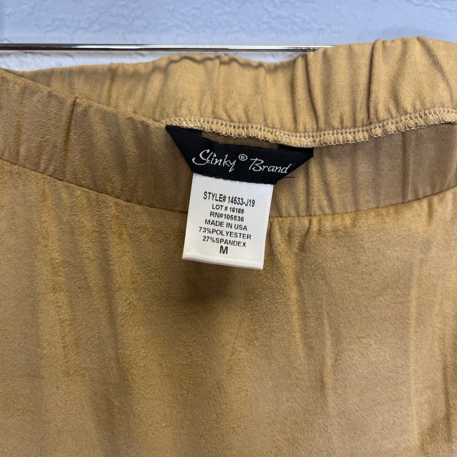 #1179 Slinky Brand Medium Two Piece Set Faux Suede Cardigan and Skirt, Beige