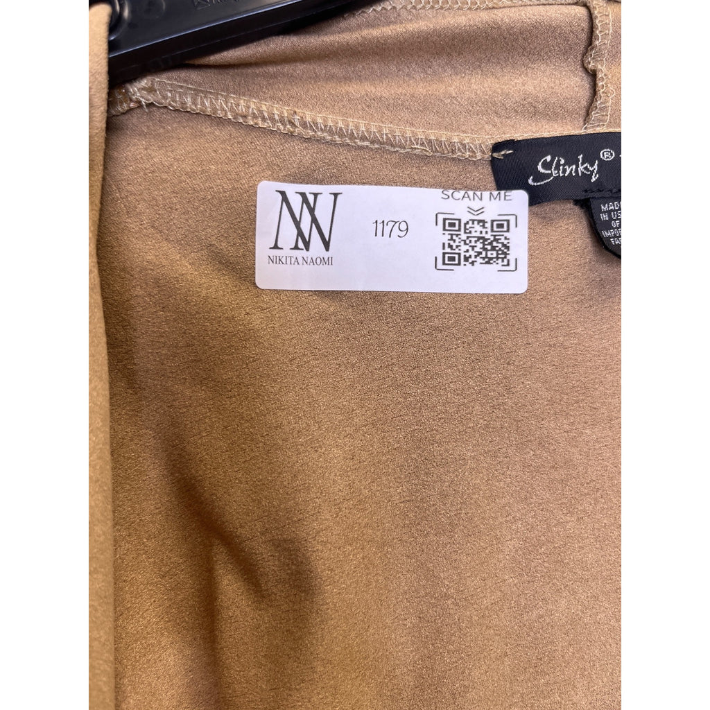 #1179 Slinky Brand Medium Two Piece Set Faux Suede Cardigan and Skirt, Beige