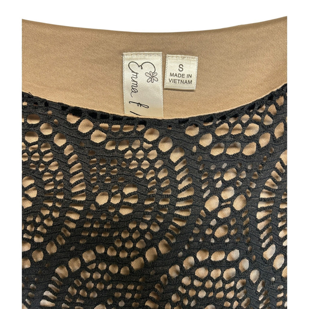 K-136 Emma & Michele Size Small Black Lace Overlay Shift Dress Long Sleeves