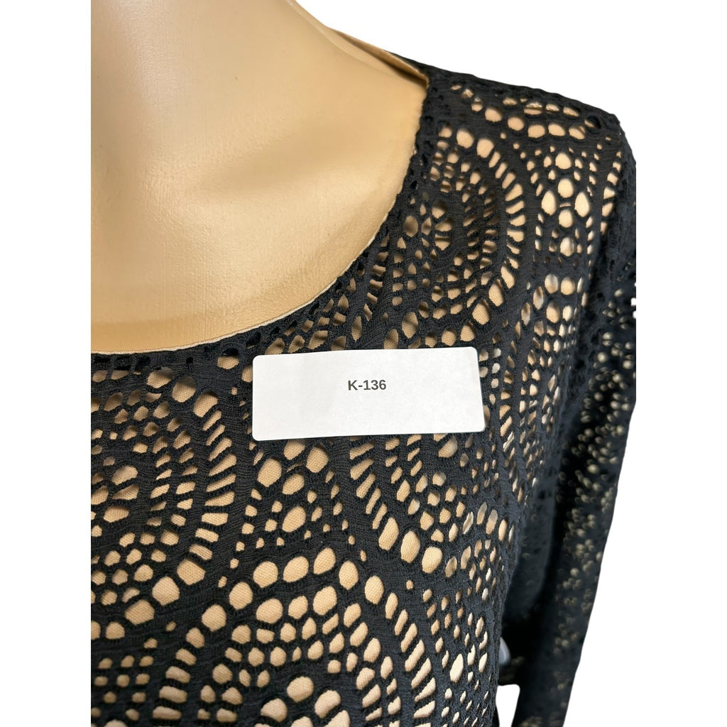 K-136 Emma & Michele Size Small Black Lace Overlay Shift Dress Long Sleeves