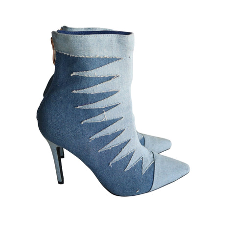 Cape Robbin Denim Stiletto High Heel Ankle Boots W/ Zigzag Design Women's Size 7