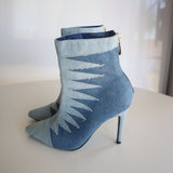 Cape Robbin Denim Stiletto High Heel Ankle Boots W/ Zigzag Design Women's Size 7