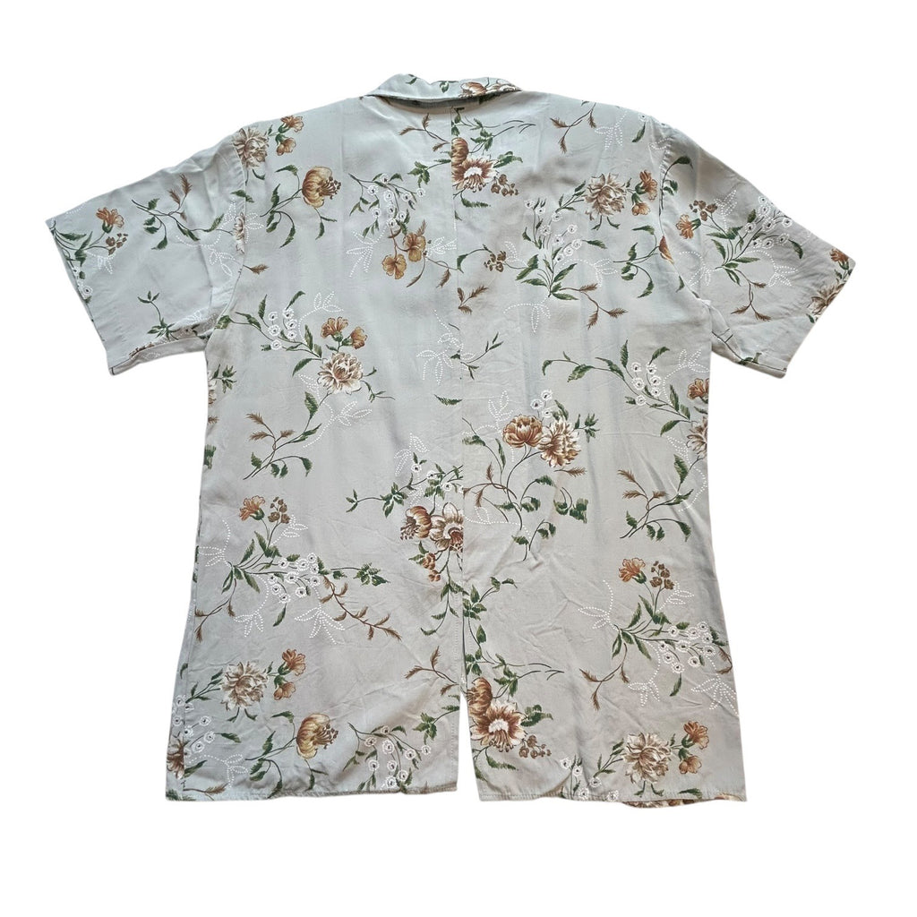 Pride & Joy Size 12 Floral Print Short Sleeves Padded Shoulders Button Front Top