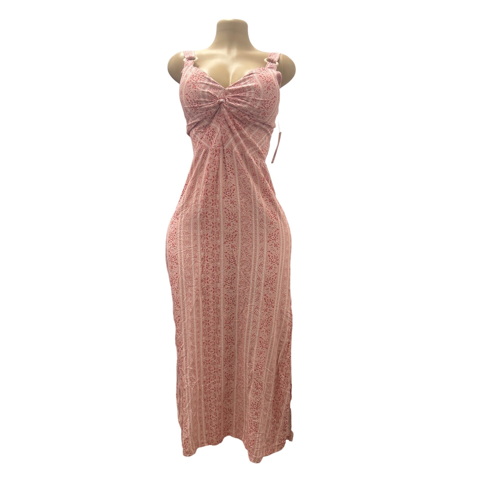 K-240 No Boundaries Floral Smocked Maxi Dress With Knot Size Medium Pink