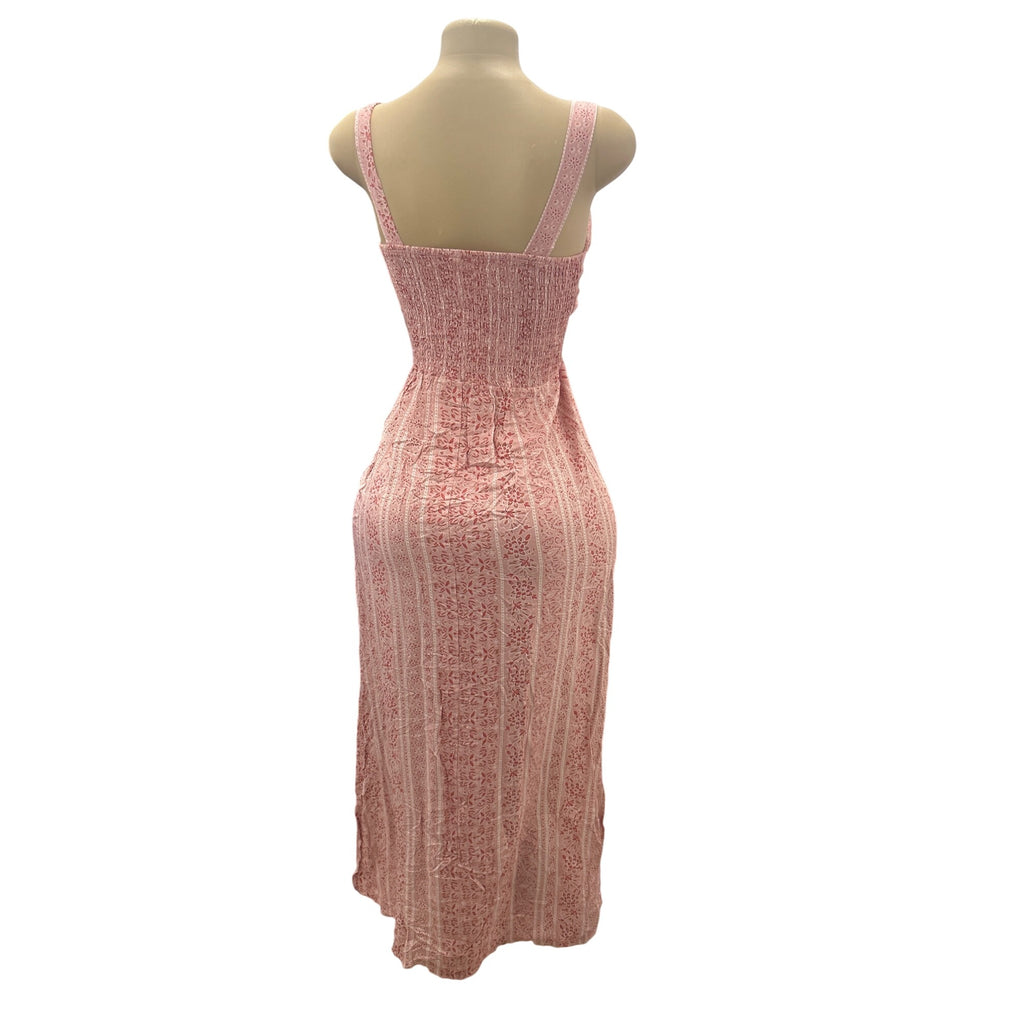 K-240 No Boundaries Floral Smocked Maxi Dress With Knot Size Medium Pink