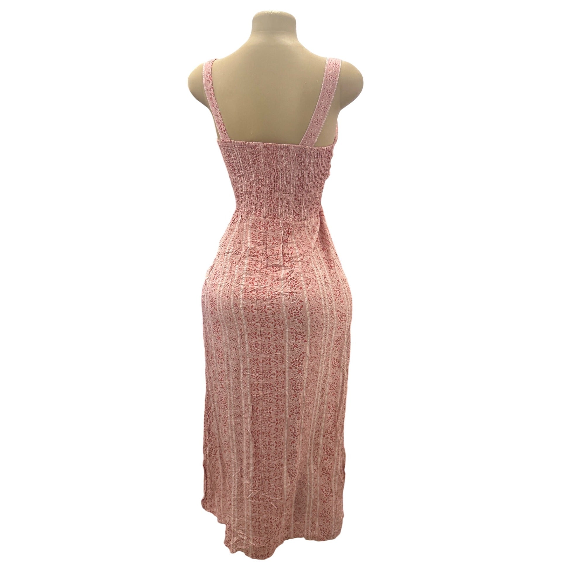 K-240 No Boundaries Floral Smocked Maxi Dress With Knot Size Medium Pink