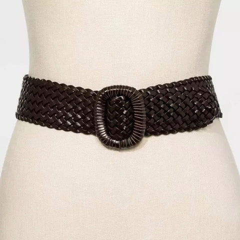 Universal Thread Brown Wide Covered Buckle Woven Braided Belt Size Large