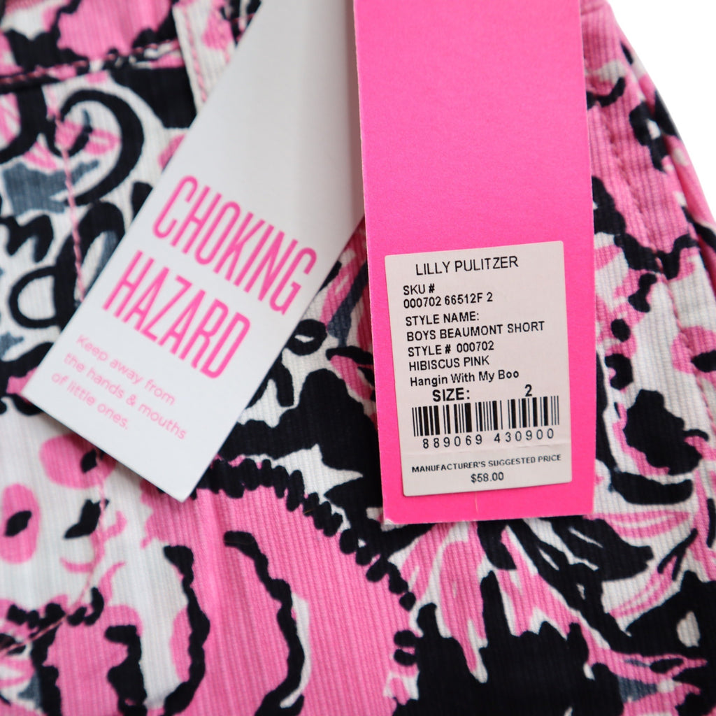 Lilly Pulitzer "Hangin with my Boo" Hibiscus Pink Boys Beaumonth Shorts Size 2 NWT
