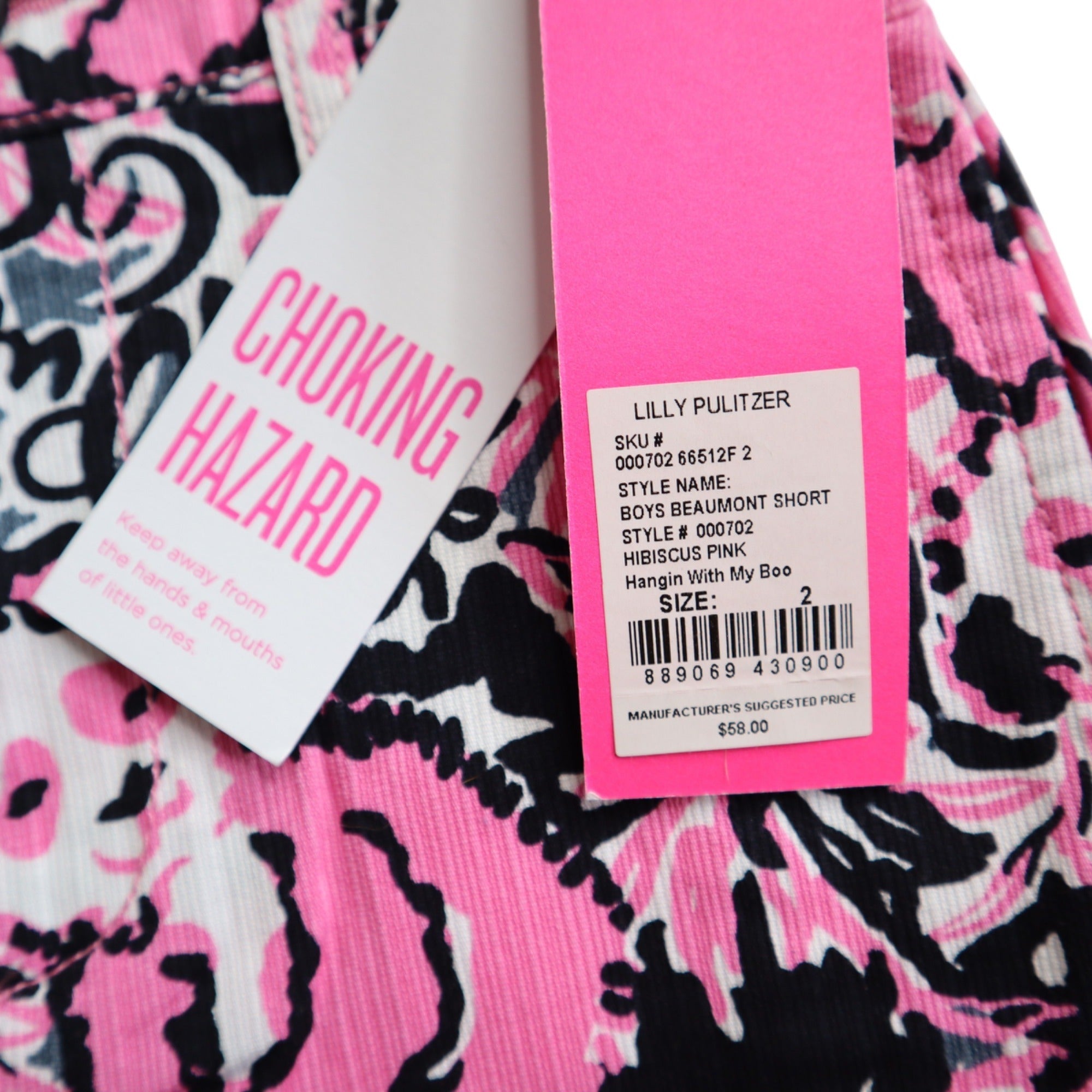 Lilly Pulitzer "Hangin with my Boo" Hibiscus Pink Boys Beaumonth Shorts Size 2 NWT