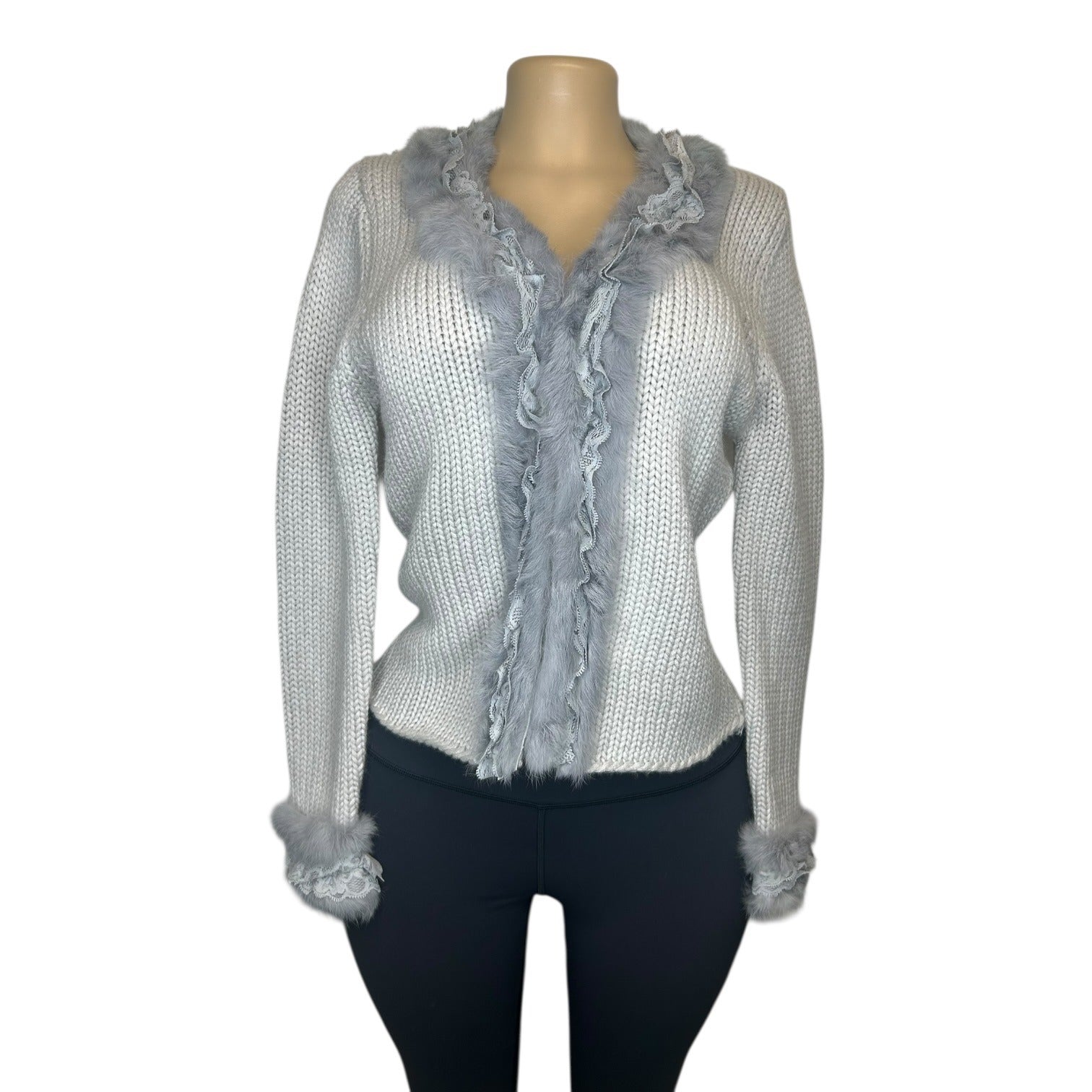 TG-2 Marc Jacobs Women's Size 6 Faux Fur Trim Cardigan in Smoke Gray