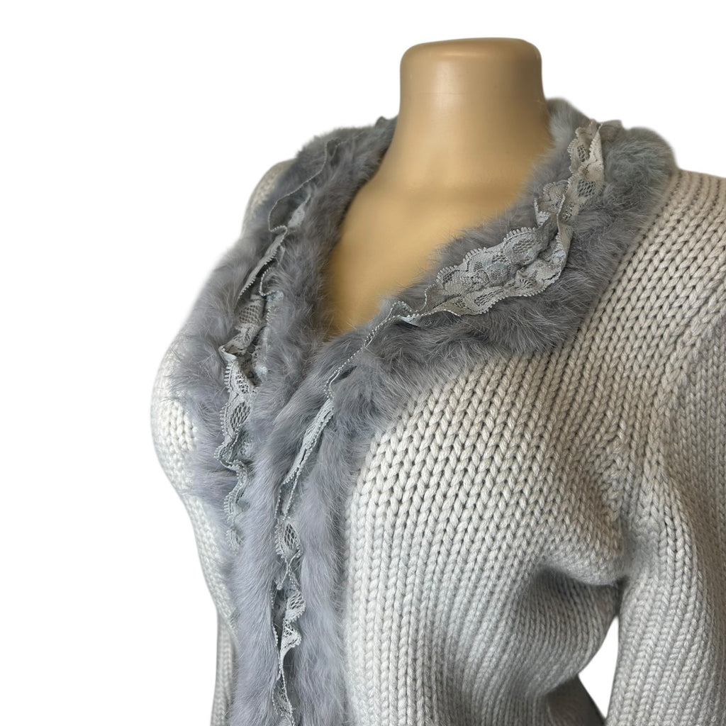 TG-2 Marc Jacobs Women's Size 6 Faux Fur Trim Cardigan in Smoke Gray