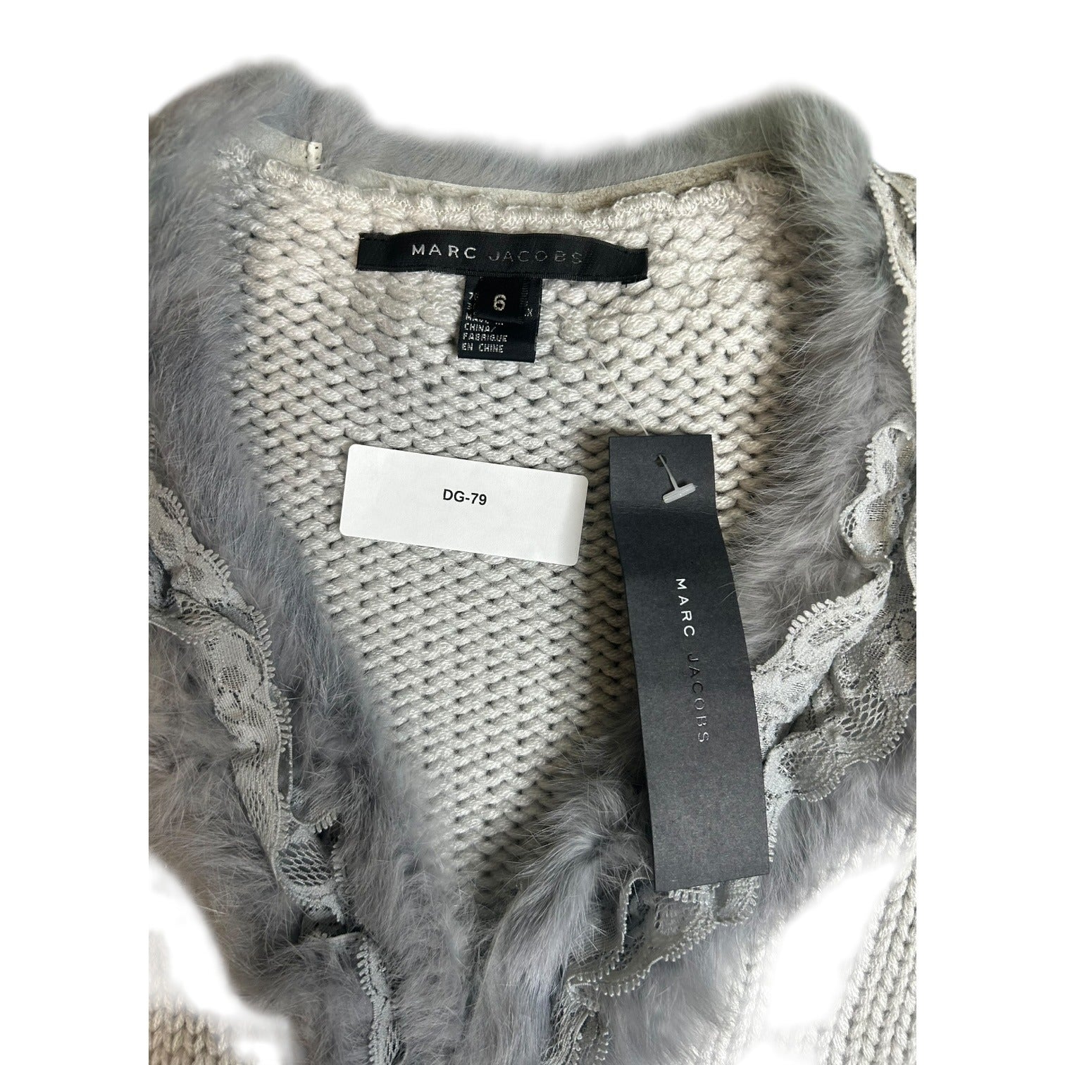 TG-2 Marc Jacobs Women's Size 6 Faux Fur Trim Cardigan in Smoke Gray