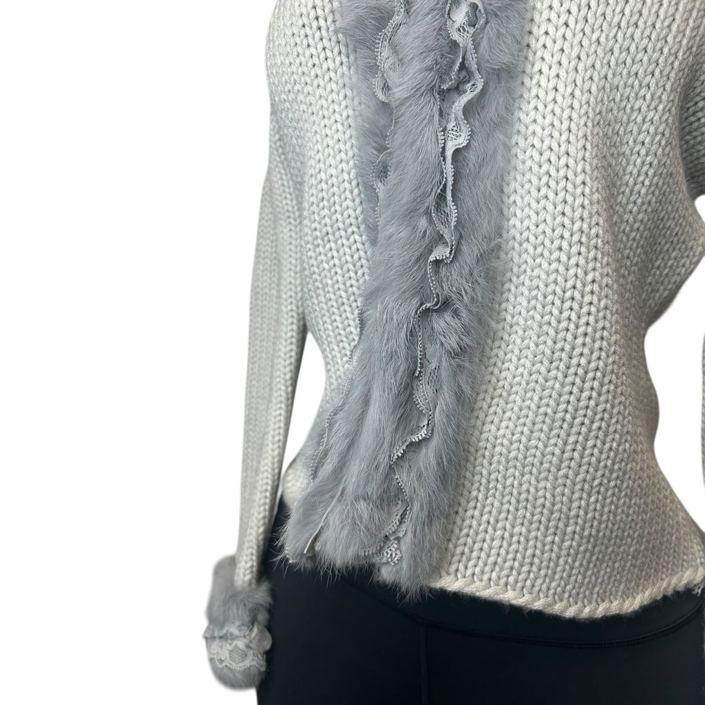 TG-2 Marc Jacobs Women's Size 6 Faux Fur Trim Cardigan in Smoke Gray