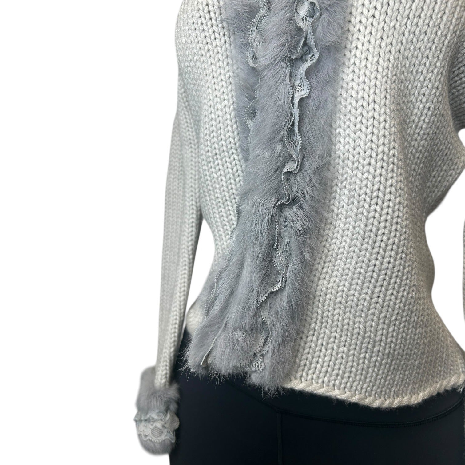 TG-2 Marc Jacobs Women's Size 6 Faux Fur Trim Cardigan in Smoke Gray