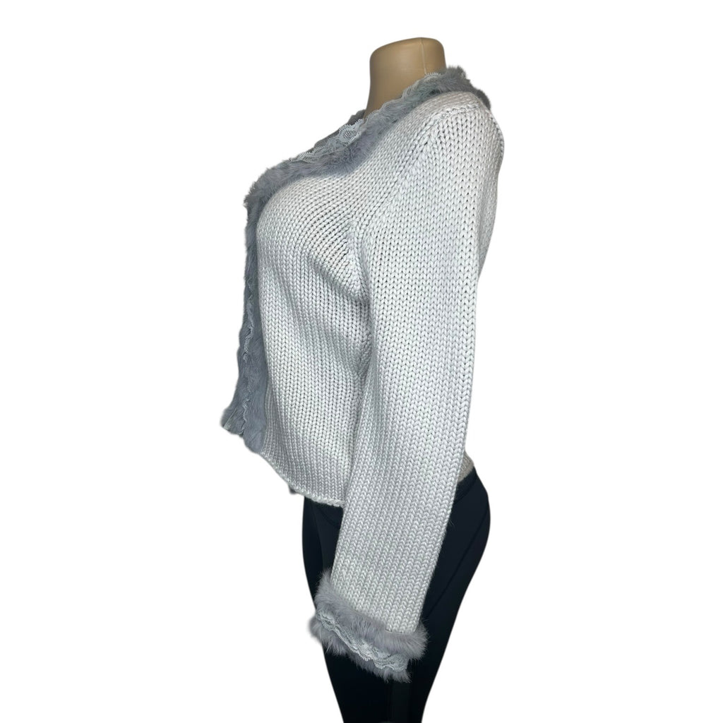 TG-2 Marc Jacobs Women's Size 6 Faux Fur Trim Cardigan in Smoke Gray