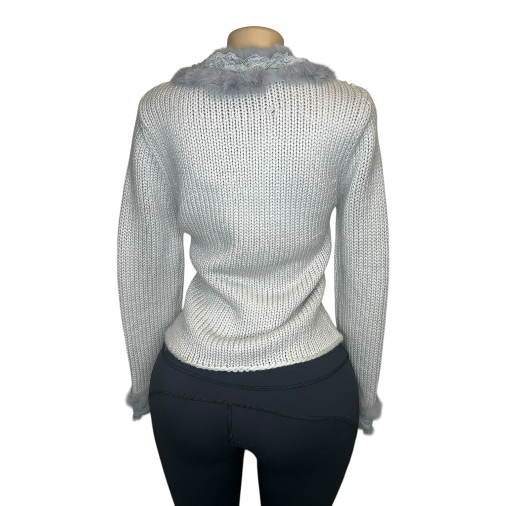 TG-2 Marc Jacobs Women's Size 6 Faux Fur Trim Cardigan in Smoke Gray