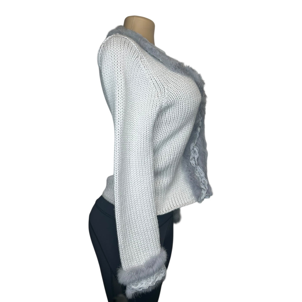 TG-2 Marc Jacobs Women's Size 6 Faux Fur Trim Cardigan in Smoke Gray