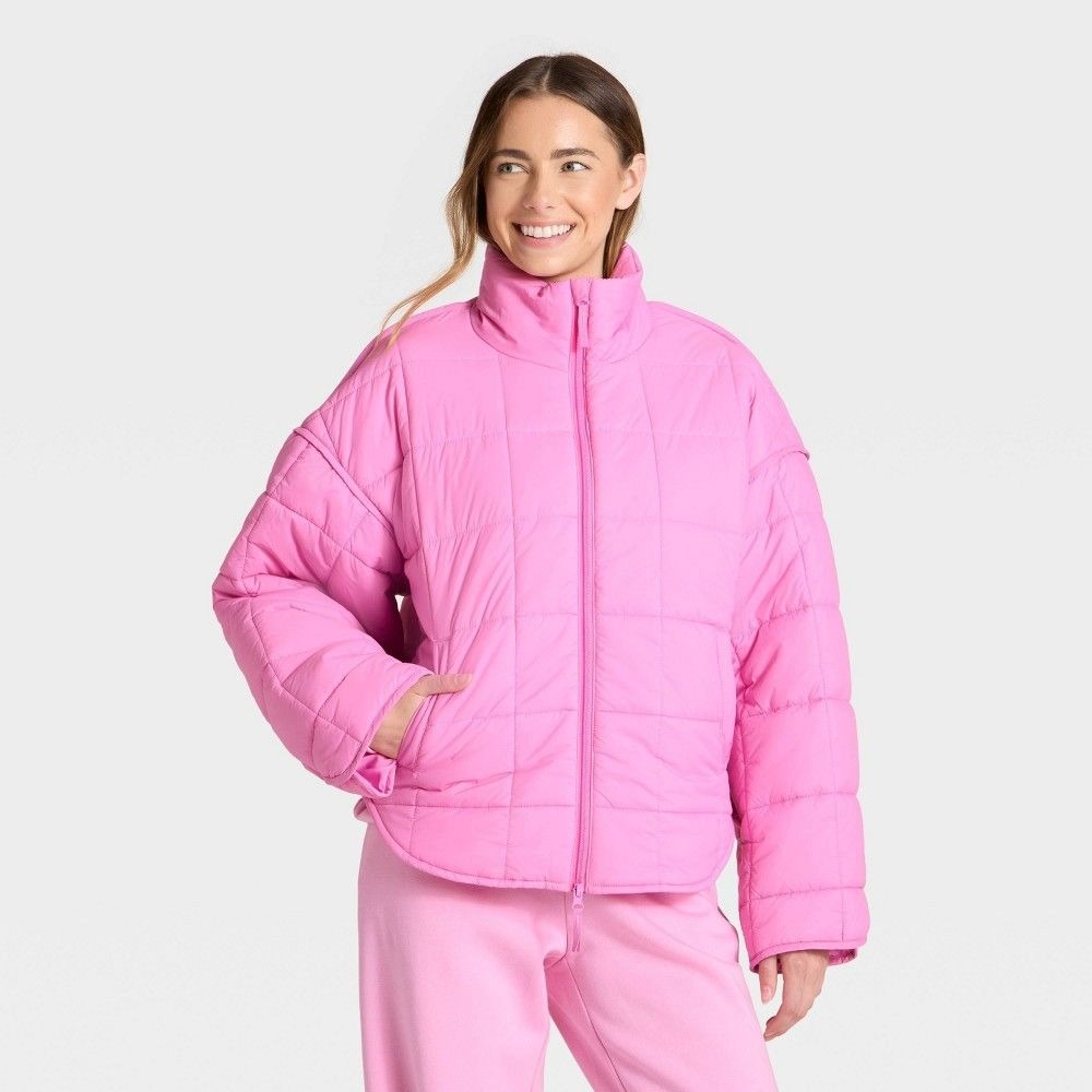 K-177 JoyLab Women's Medium Oversized Quilted Puffer Jacket - Pink