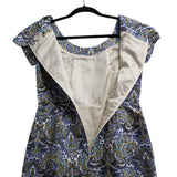 J. Crew Blue Paisley Pattern Sheath Dress Round Neck Cap Sleeves Women's Size 2