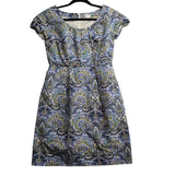 J. Crew Blue Paisley Pattern Sheath Dress Round Neck Cap Sleeves Women's Size 2