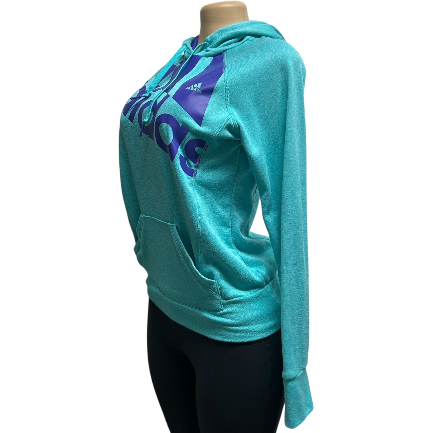 TG-6 Adidas Womens Small Go-To Pullover Hoodie Teal Purple Athletic Sweatshirt