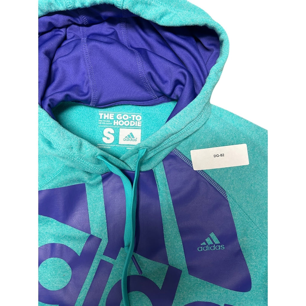 TG-6 Adidas Womens Small Go-To Pullover Hoodie Teal Purple Athletic Sweatshirt