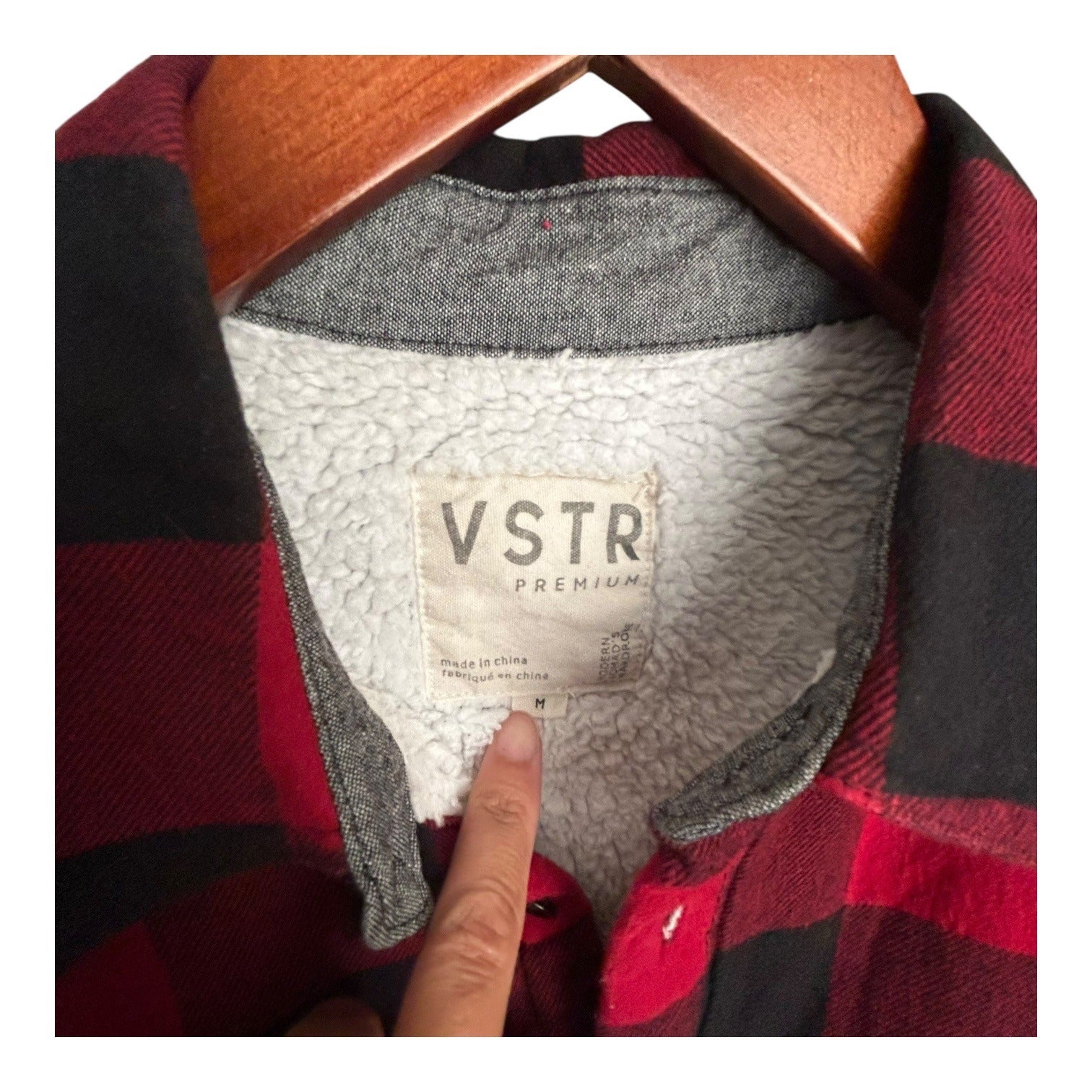 VSTR Premium Mens Red & Black Plaid Sherpa-Lined Button-Up Flannel Shirt Size M