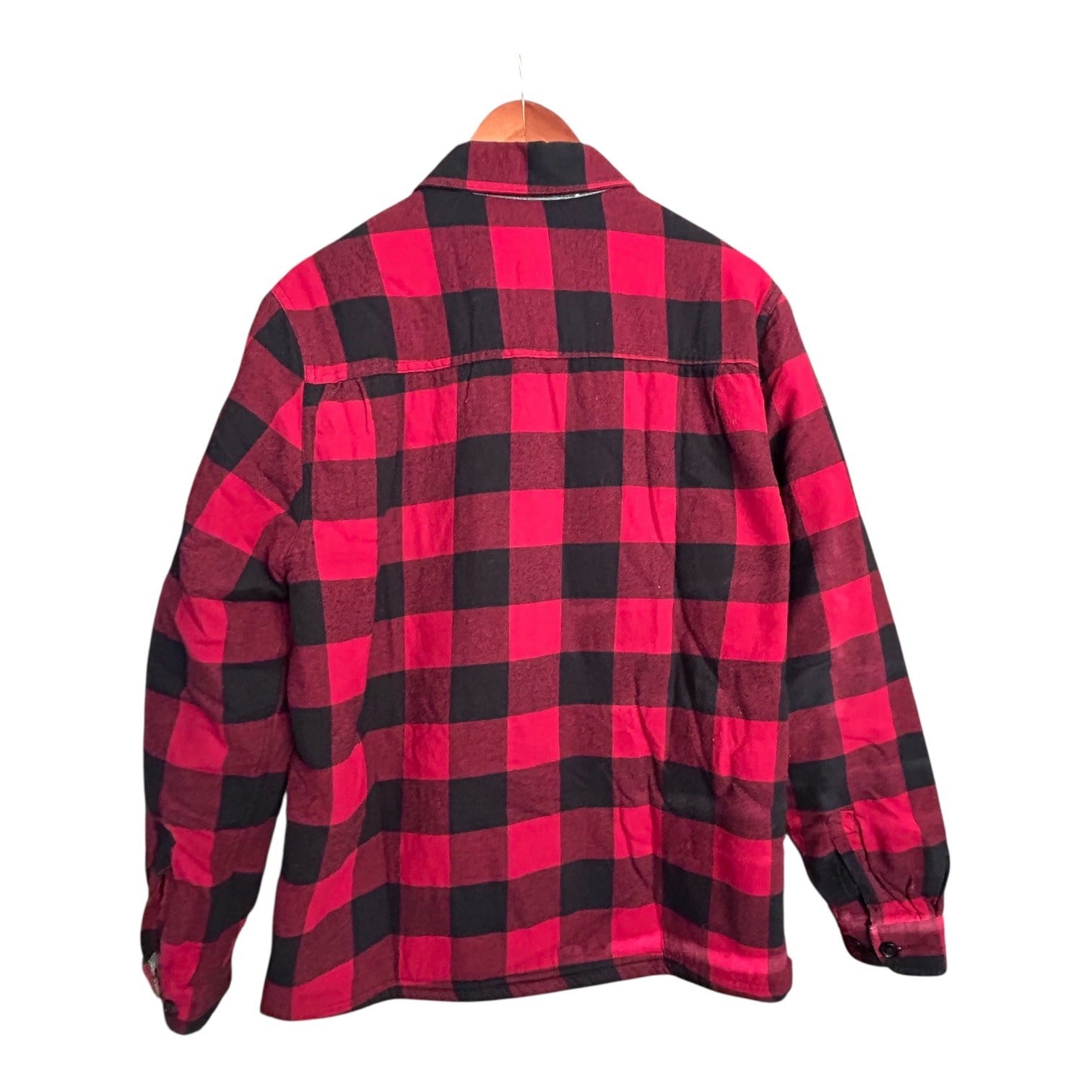VSTR Premium Mens Red & Black Plaid Sherpa-Lined Button-Up Flannel Shirt Size M