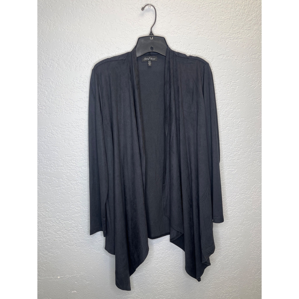 #1180 Slinky Brand Medium Two Piece Set Faux Suede Cardigan and Skirt, Black