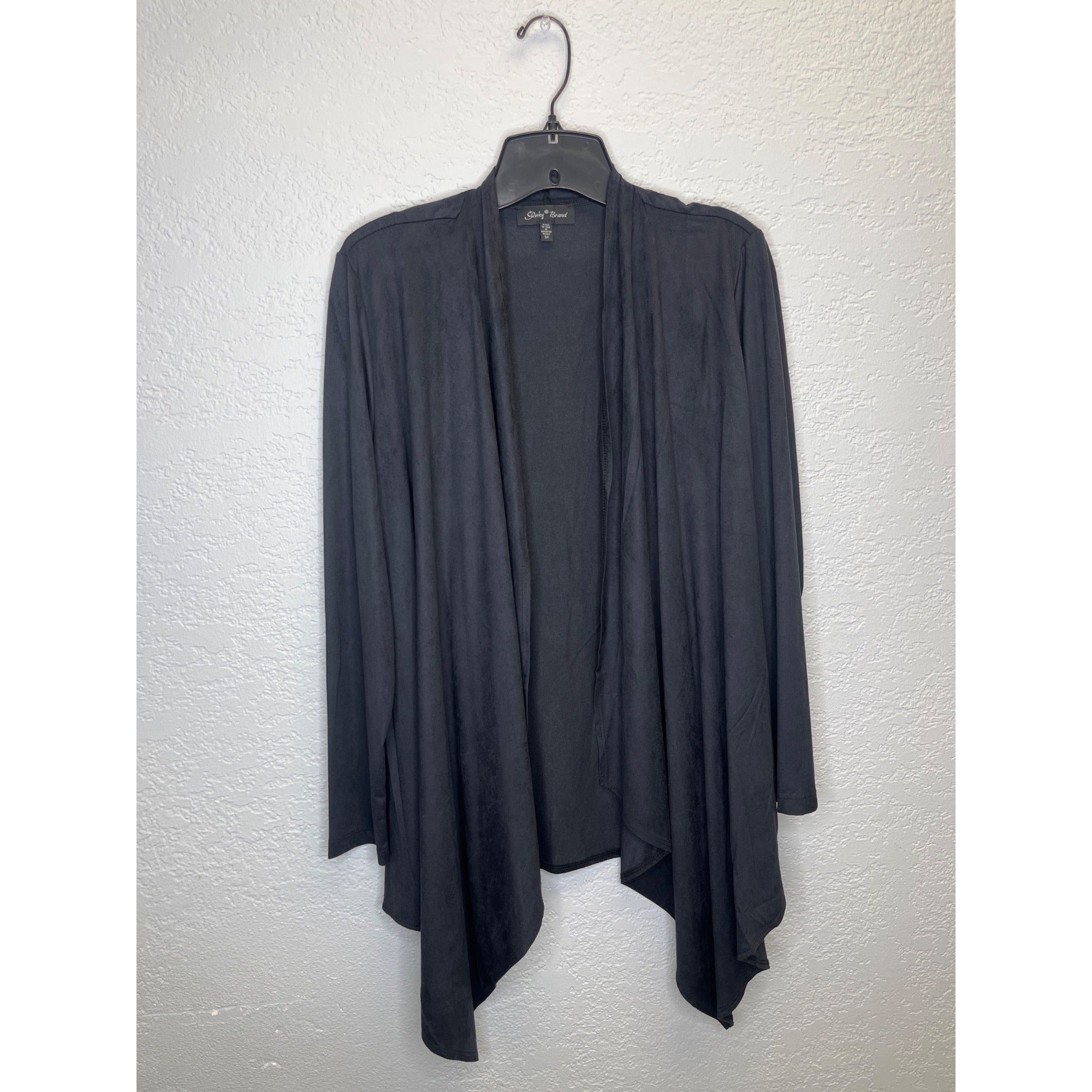 #1180 Slinky Brand Medium Two Piece Set Faux Suede Cardigan and Skirt, Black