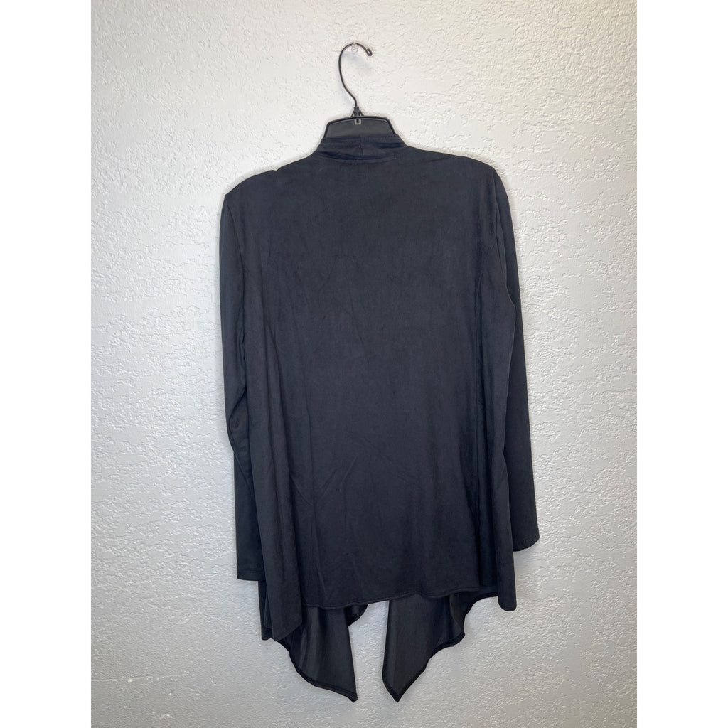 #1180 Slinky Brand Medium Two Piece Set Faux Suede Cardigan and Skirt, Black