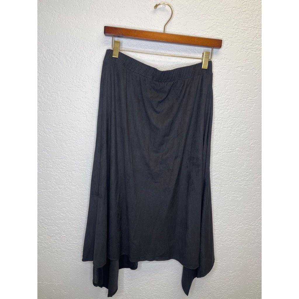 #1180 Slinky Brand Medium Two Piece Set Faux Suede Cardigan and Skirt, Black