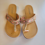 Cherish Coral Pink Embellished Flip Flop T Bar Sandals Women's Size 6.5