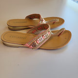 Cherish Coral Pink Embellished Flip Flop T Bar Sandals Women's Size 6.5