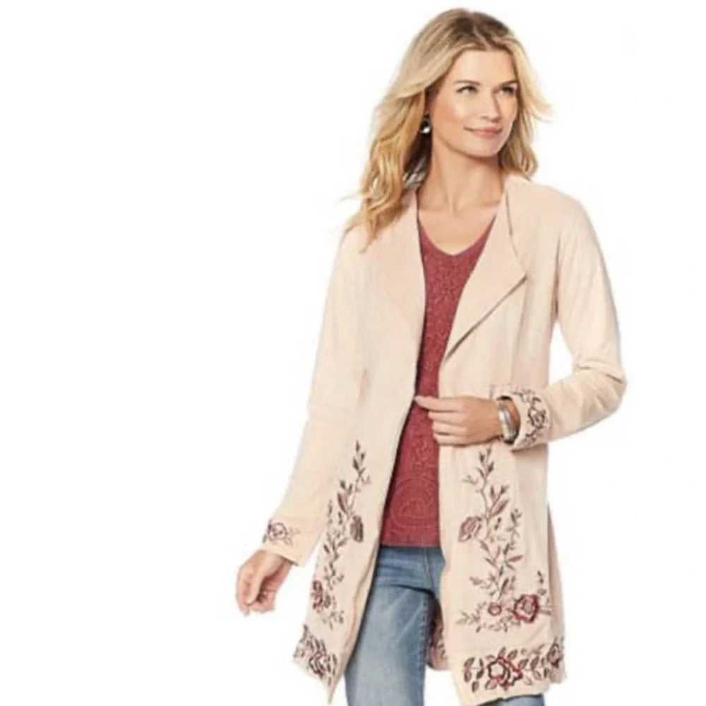 #1169 Curations Women's Size Medium Blush Pink Faux Suede Duster Jacket