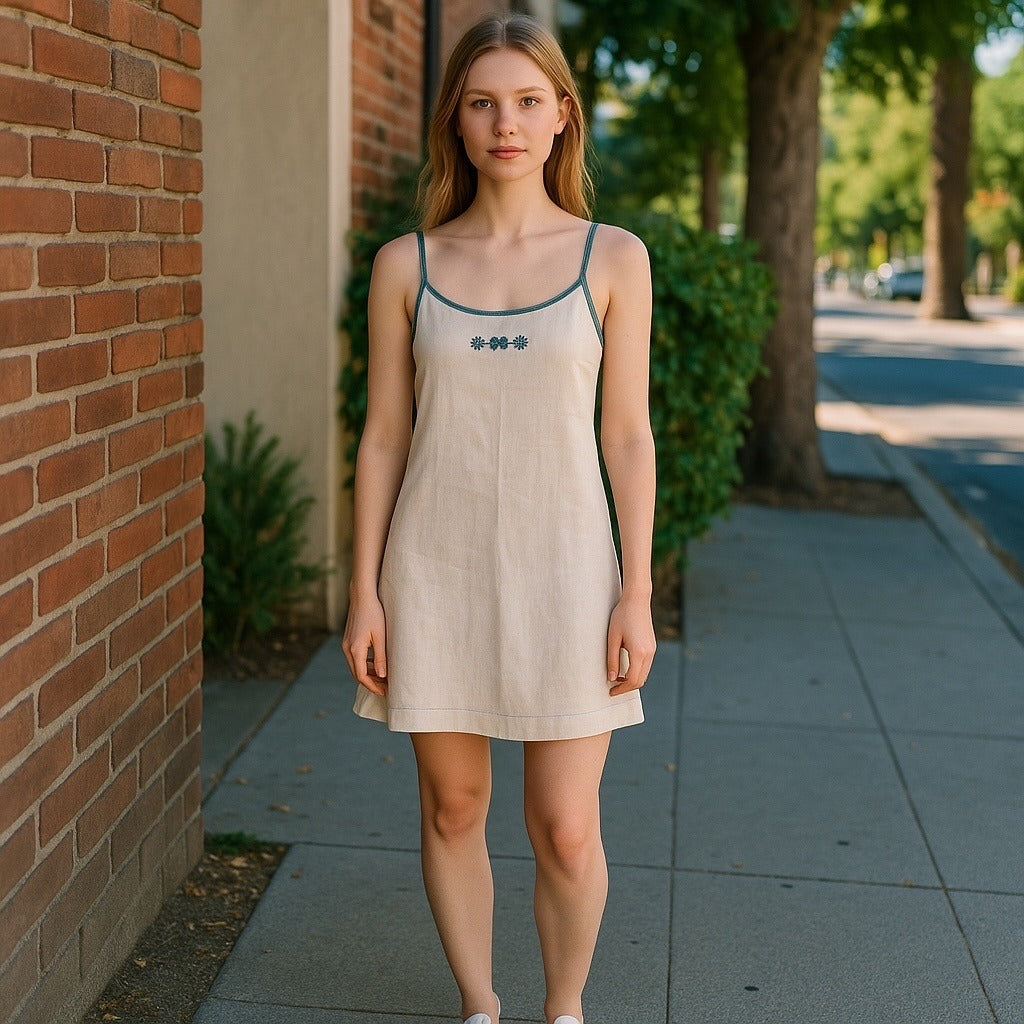 Nunutz Girls Size 14  Linen A-Line Dress With Embroidered Detail
