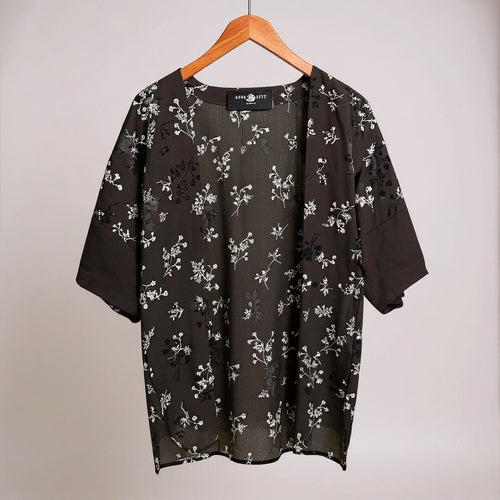 After Party By Nasty Gal Women's Black Floral Sheer Kimono Cardigan Open Front
