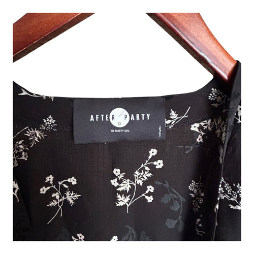 After Party By Nasty Gal Women's Black Floral Sheer Kimono Cardigan Open Front