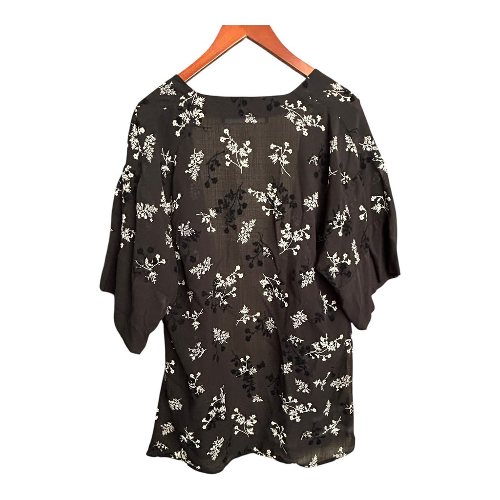 After Party By Nasty Gal Women's Black Floral Sheer Kimono Cardigan Open Front