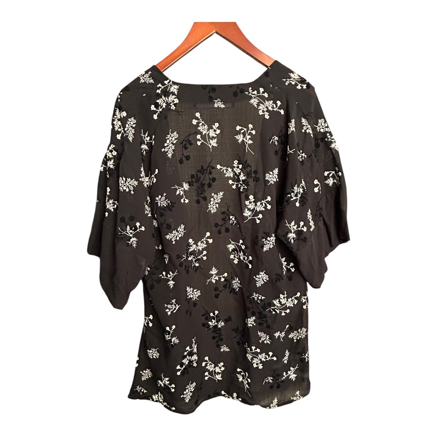 After Party By Nasty Gal Women's Black Floral Sheer Kimono Cardigan Open Front
